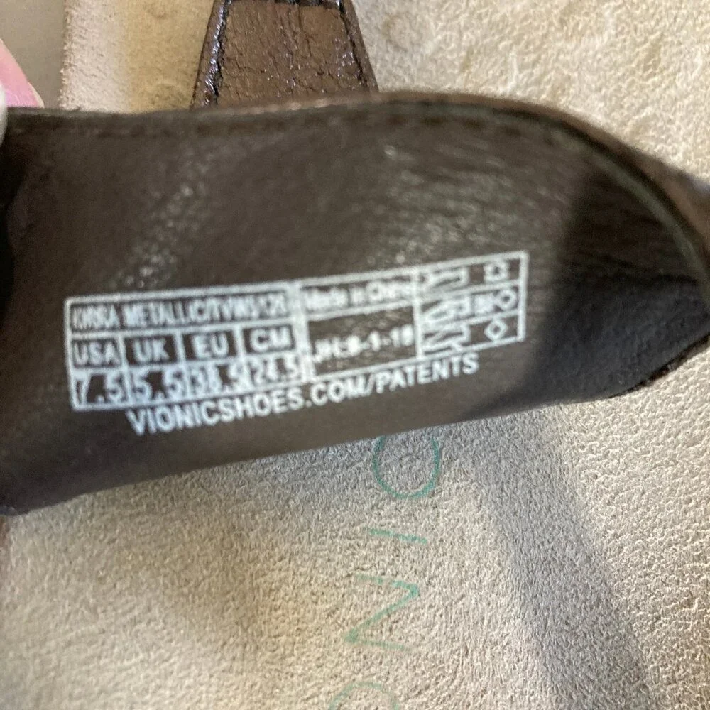 Vionic Kirra Sandals Metallic Bronze Thongs Orthopedic Flats Slingback, size 7.5 - Picture 10 of 11